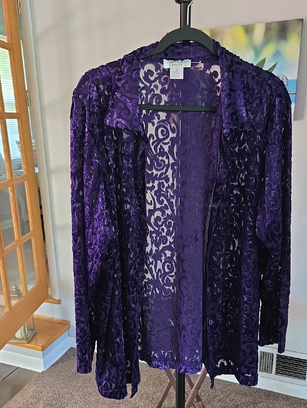 Purple Velvet Burnout Button Down Jacket/Shirt 💜 Size XL